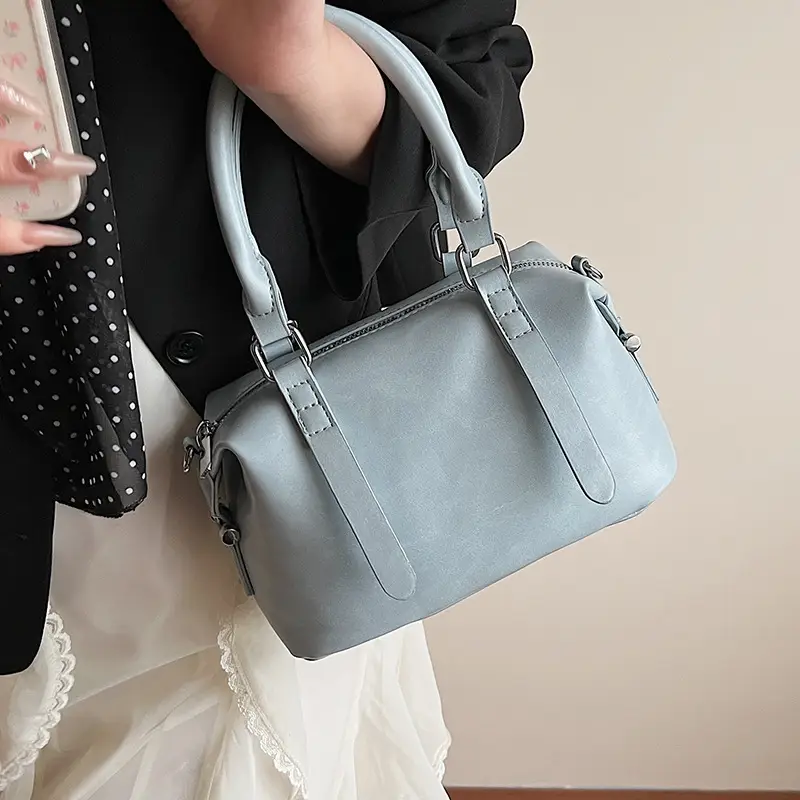 Light Blue Leather Handbag for Women 2026