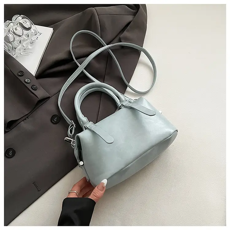 Light Blue Leather Handbag for Women 2026
