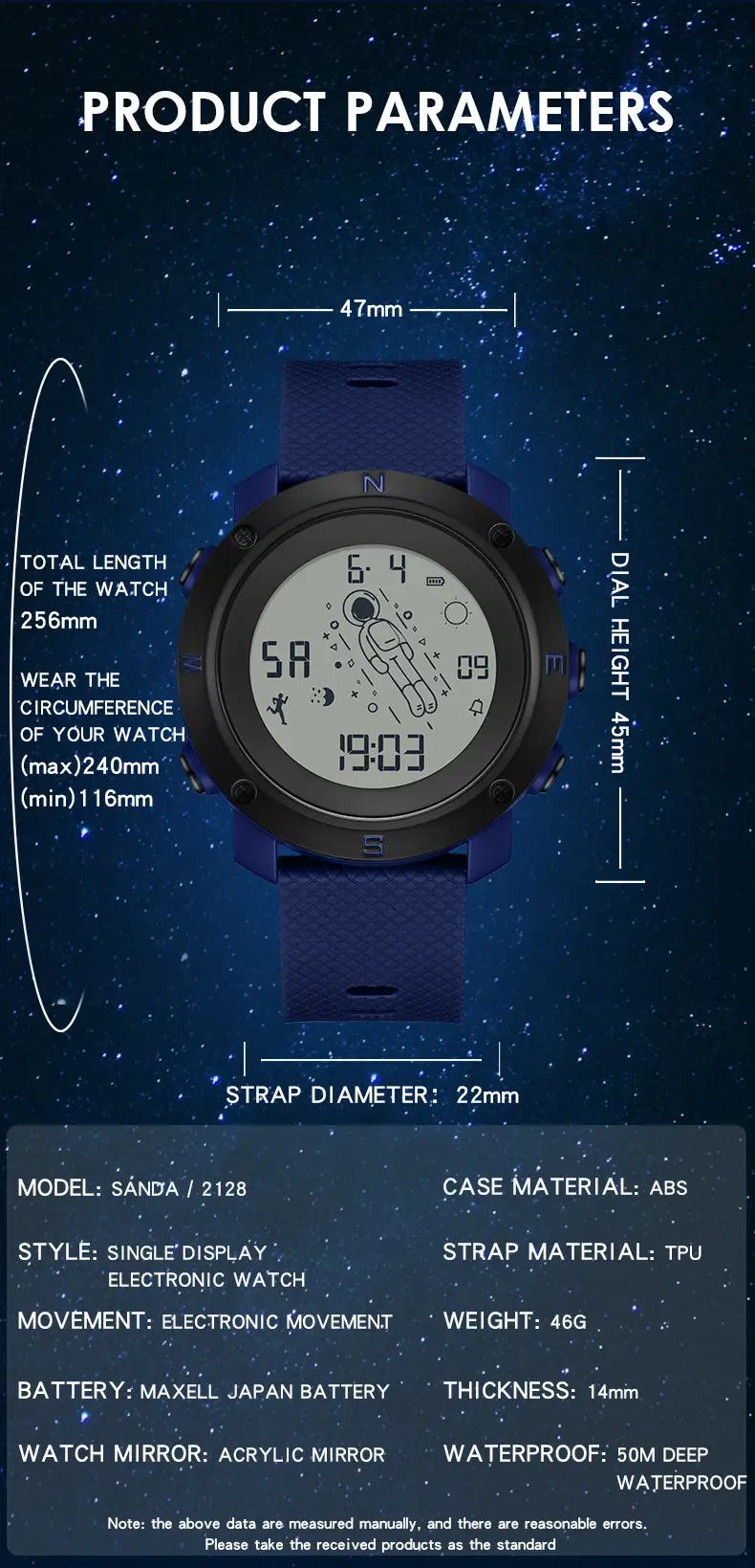 Astronaut Digital Watch Blue Sport Waterproof — feature 25