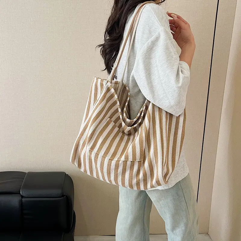 Striped Canvas Tote Bags 2026 Spring New Korean Style - Image 11