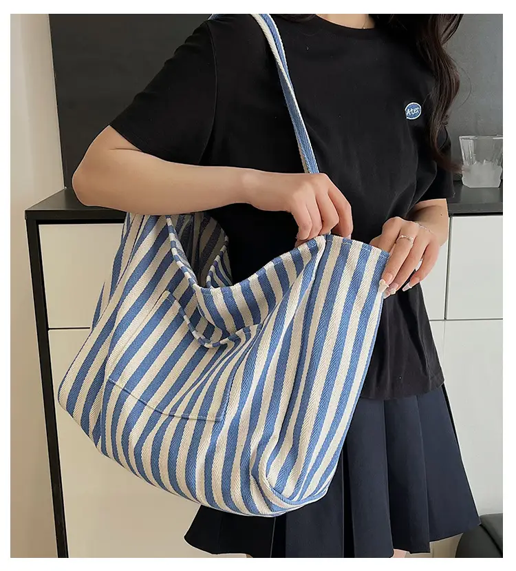 Striped Canvas Tote Bags 2026 Spring New Korean Style — feature 1