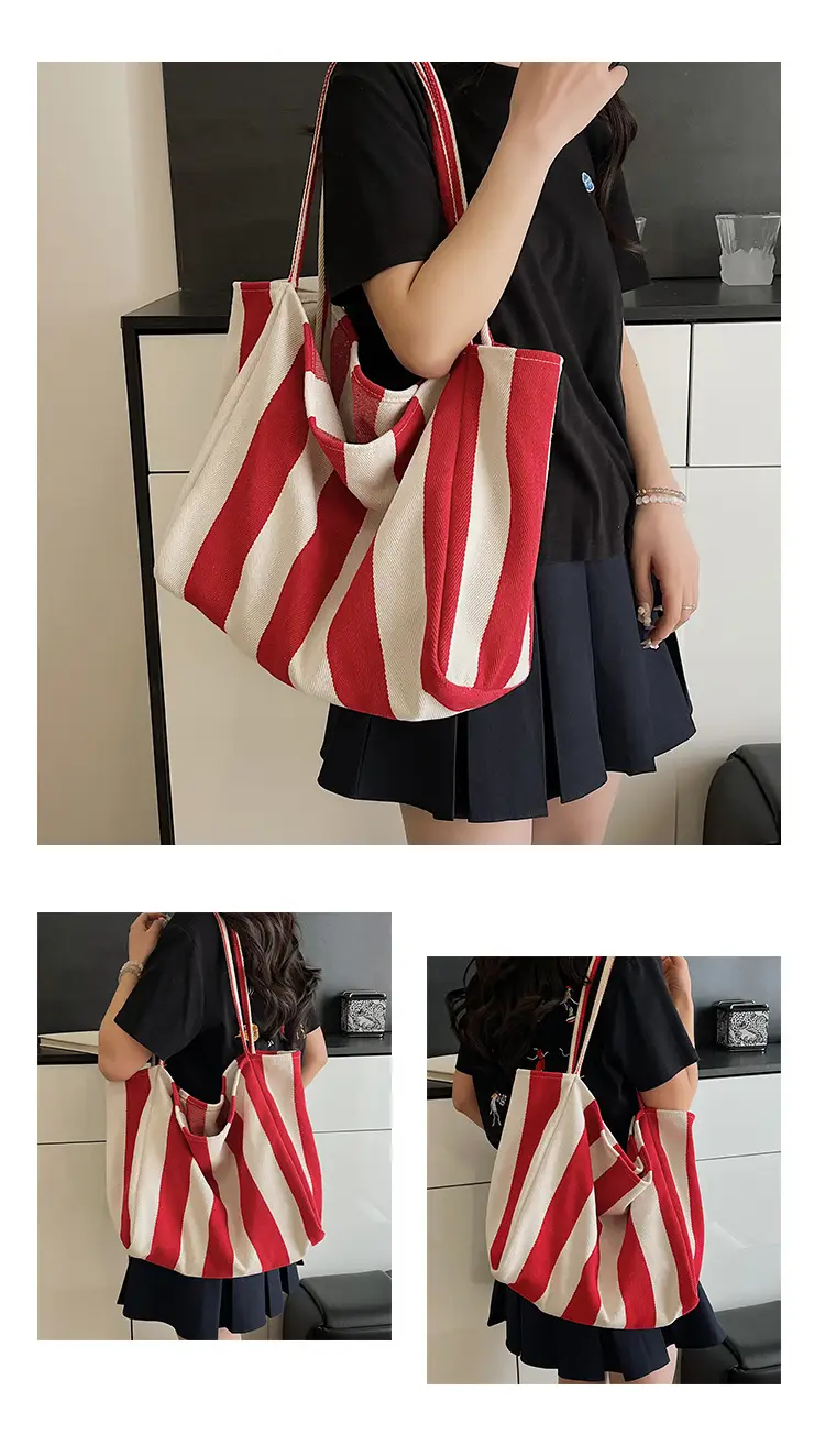 Striped Canvas Tote Bags 2026 Spring New Korean Style — feature 11