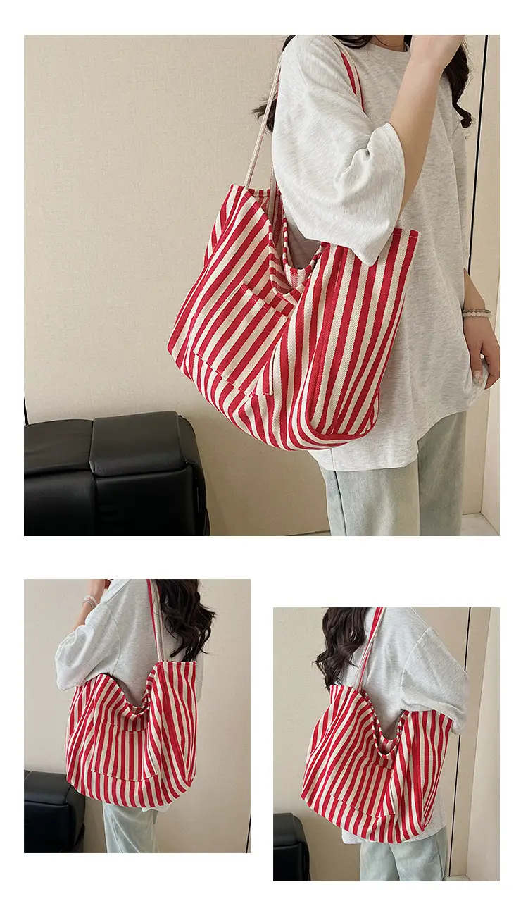 Striped Canvas Tote Bags 2026 Spring New Korean Style — feature 14