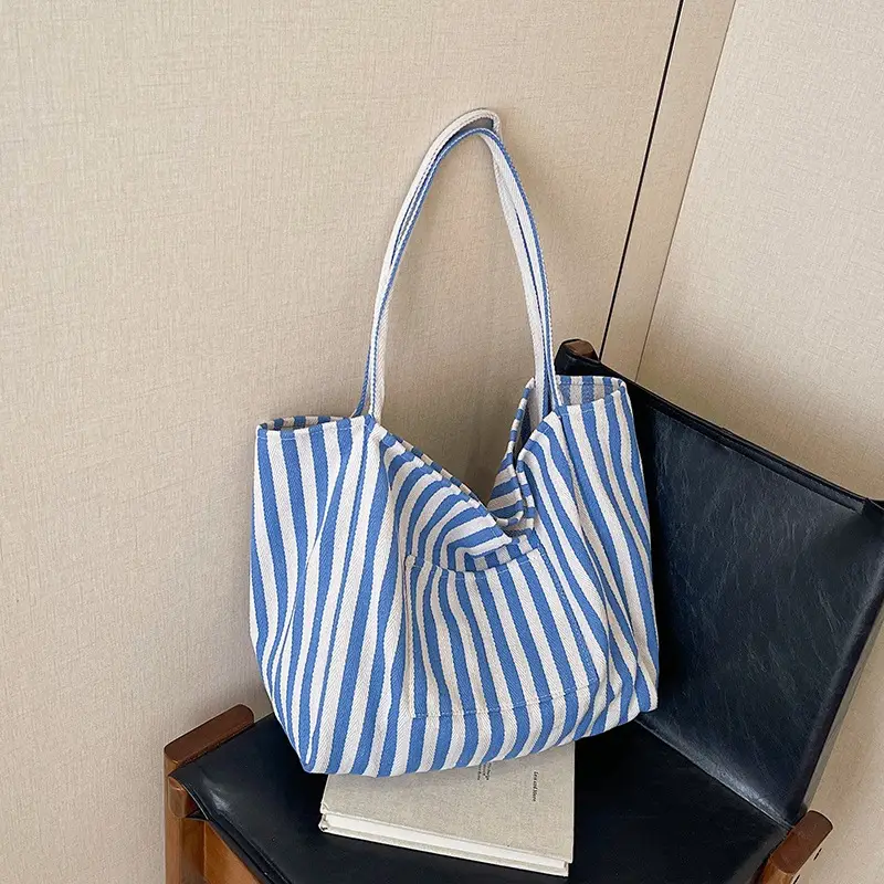 Striped Canvas Tote Bags 2026 Spring New Korean Style - Image 5