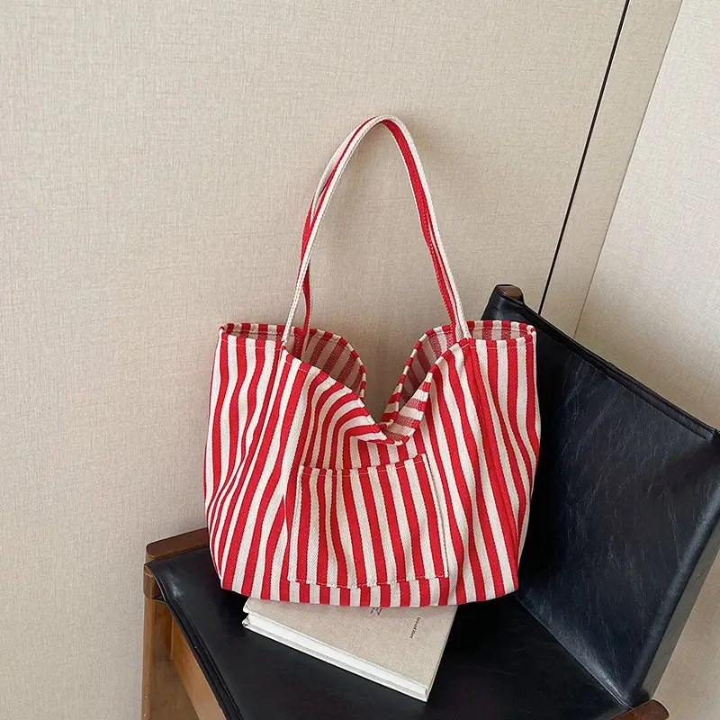 Striped Canvas Tote Bags 2026 Spring New Korean Style - Image 6