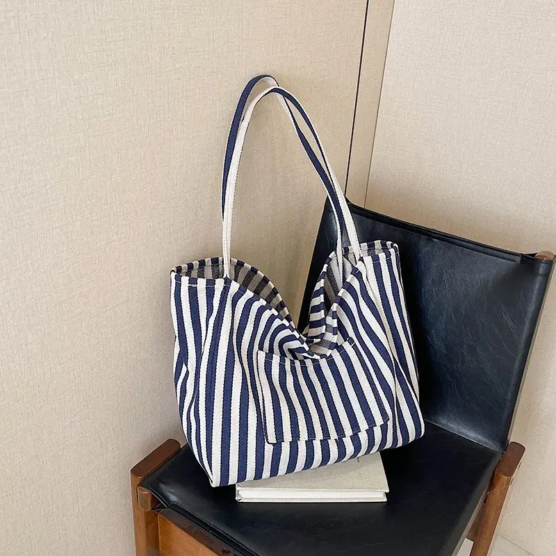 Striped Canvas Tote Bags 2026 Spring New Korean Style - Image 7