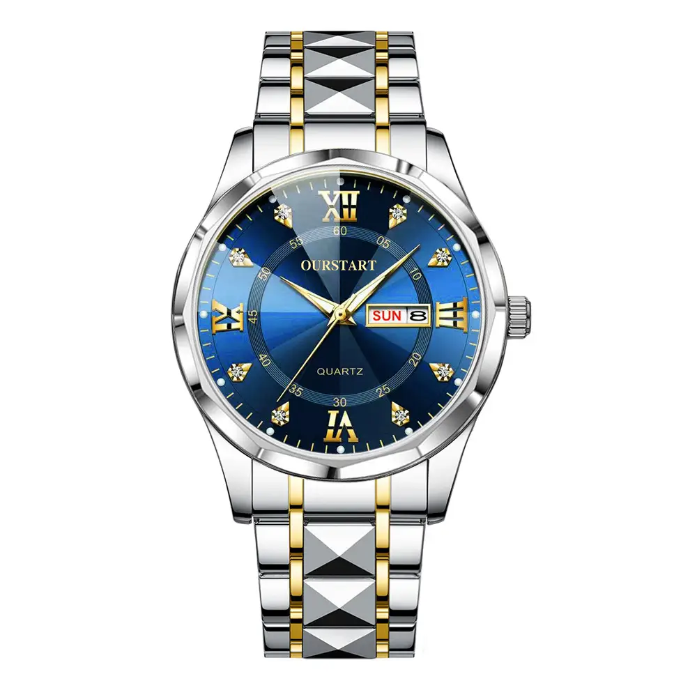 Men's High-End Quartz Watch with Gold Dial & Steel Band - Image 3