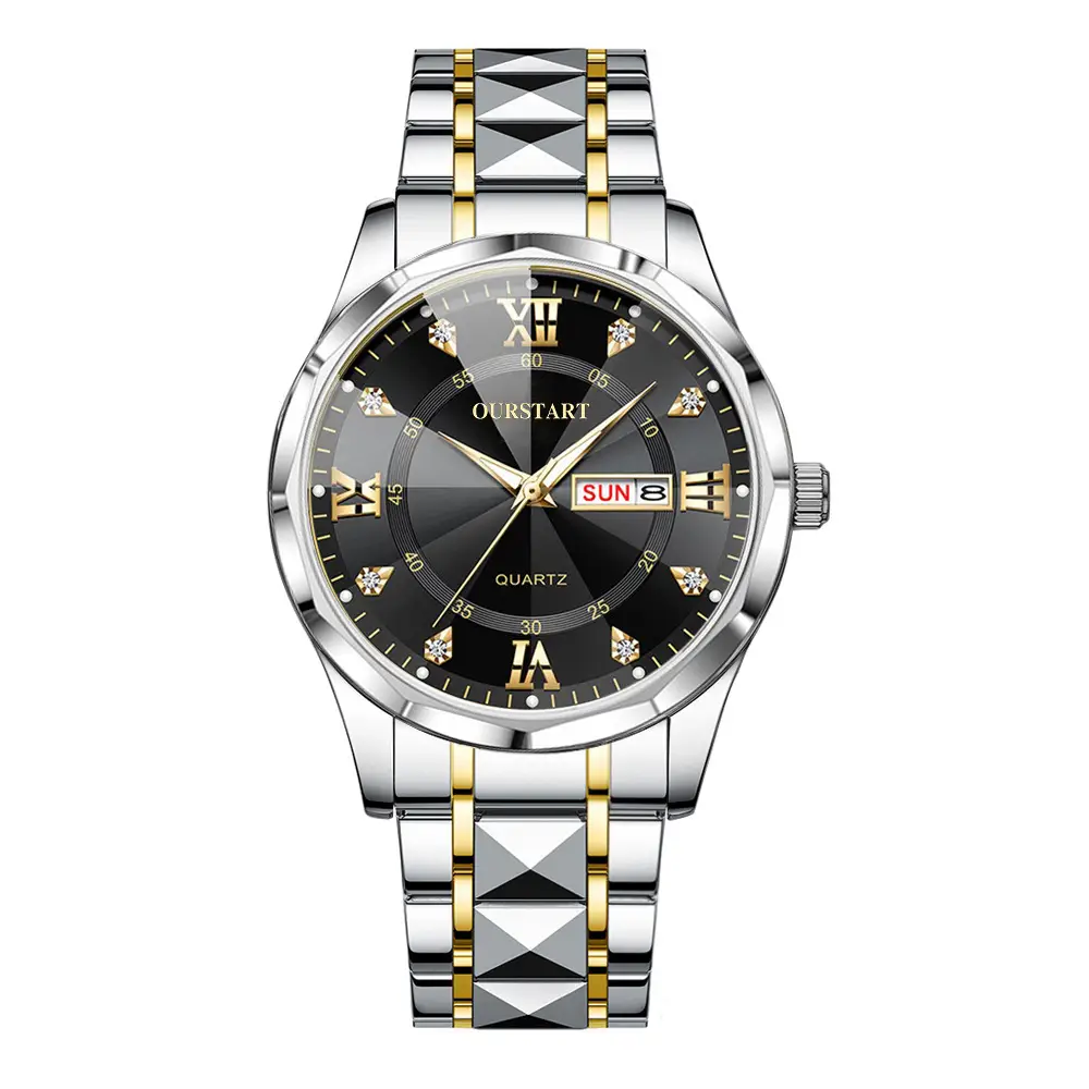 Men's High-End Quartz Watch with Gold Dial & Steel Band - Image 2