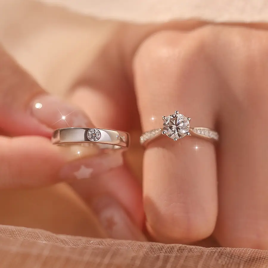 Simulated Moissanite Couple Ring with 1 Carat Diamond - Image 4
