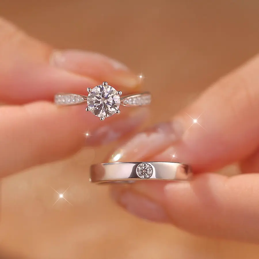 Simulated Moissanite Couple Ring with 1 Carat Diamond - Image 5