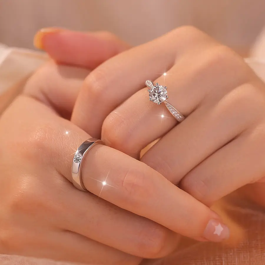 Simulated Moissanite Couple Ring with 1 Carat Diamond - Image 6