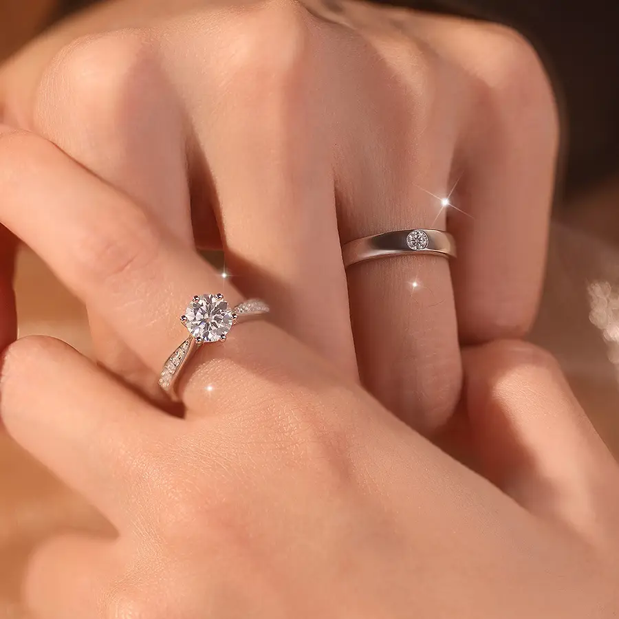 Simulated Moissanite Couple Ring with 1 Carat Diamond - Image 7