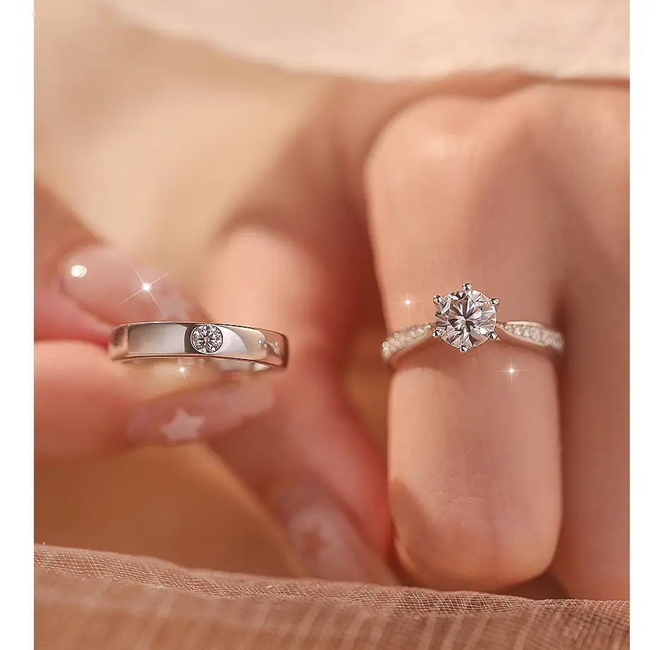 Simulated Moissanite Couple Ring with 1 Carat Diamond — feature 13