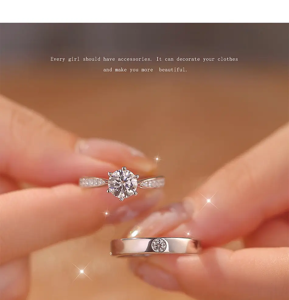 Simulated Moissanite Couple Ring with 1 Carat Diamond — feature 2