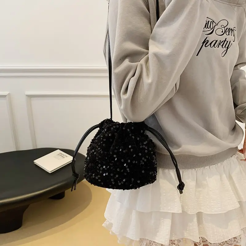 Sequin Drawstring Bag Women Shoulder Crossbody 2026 - Image 3
