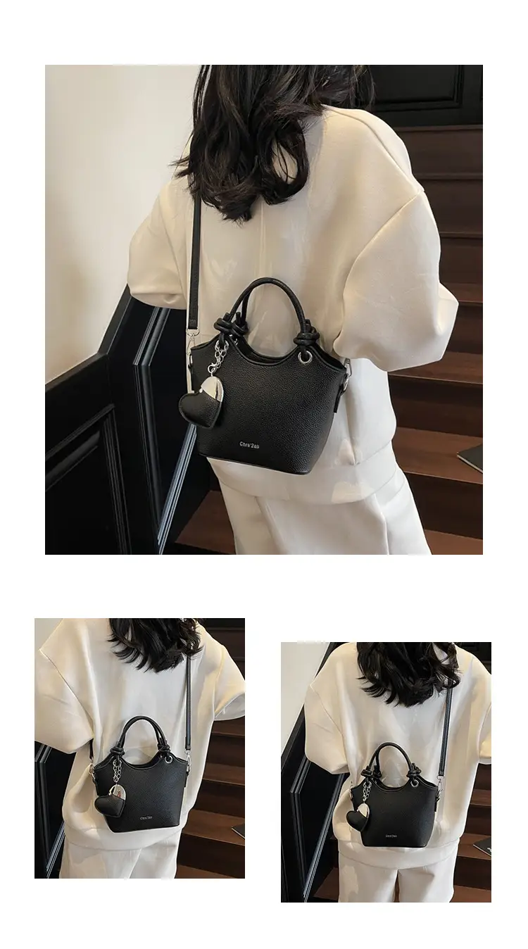 Women's Textured Crossbody Bag with Heart Charm — feature 12