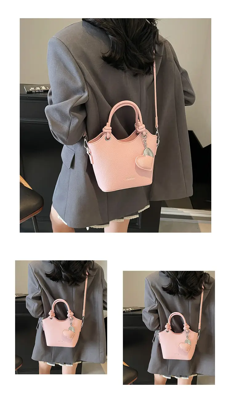 Women's Textured Crossbody Bag with Heart Charm — feature 14