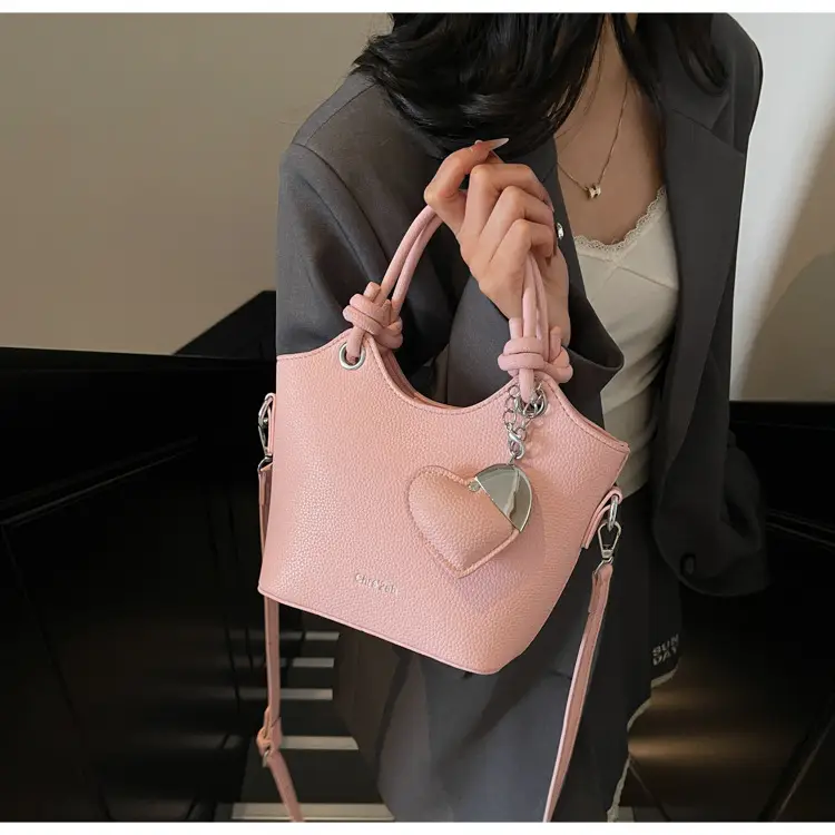 Women's Textured Crossbody Bag with Heart Charm — feature 35