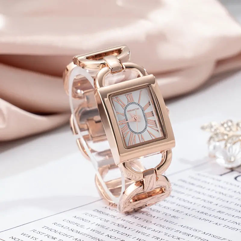 Rose Gold Rectangular Women's Quartz Watch with Roman Face - Image 6