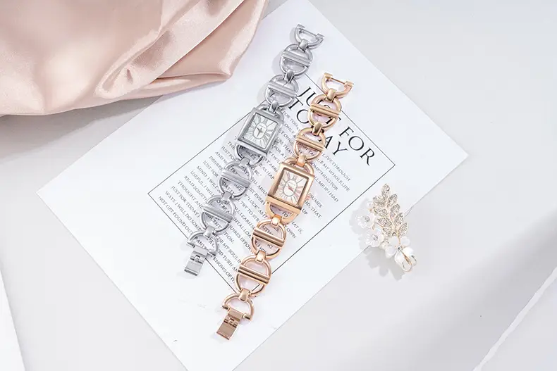 Rose Gold Rectangular Women's Quartz Watch with Roman Face — feature 12