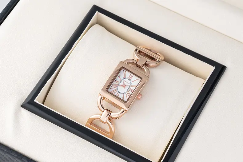 Rose Gold Rectangular Women's Quartz Watch with Roman Face — feature 14