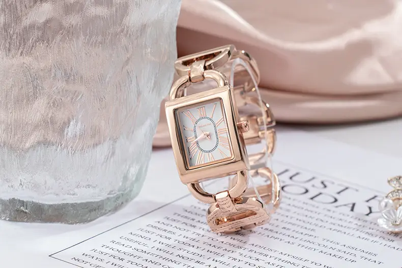 Rose Gold Rectangular Women's Quartz Watch with Roman Face — feature 3