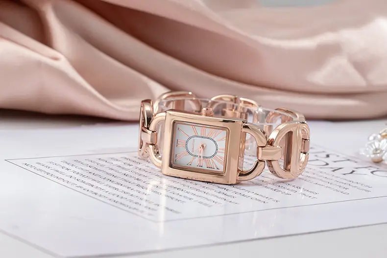 Rose Gold Rectangular Women's Quartz Watch with Roman Face — feature 4