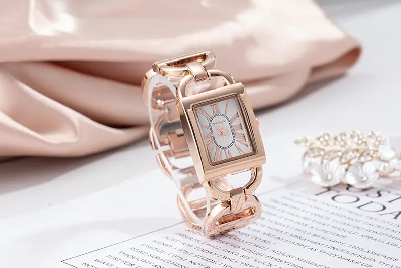 Rose Gold Rectangular Women's Quartz Watch with Roman Face — feature 5