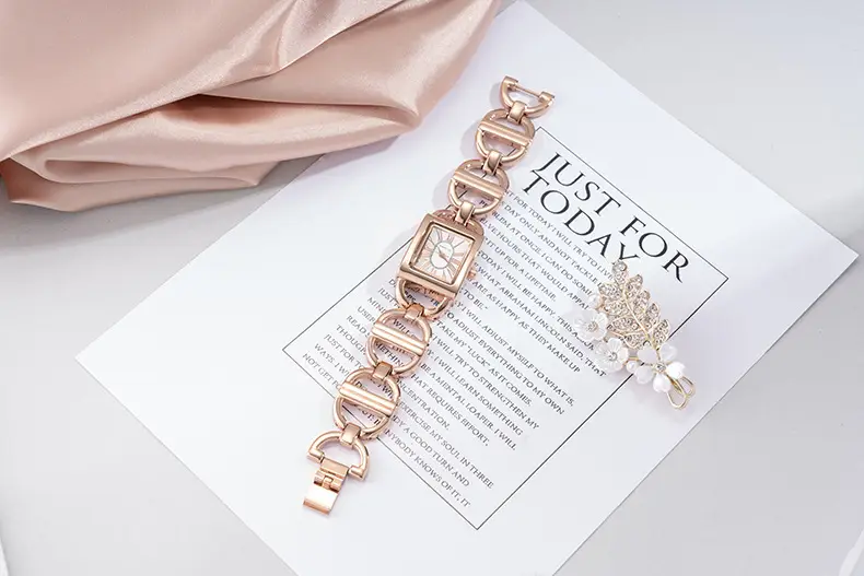Rose Gold Rectangular Women's Quartz Watch with Roman Face — feature 6