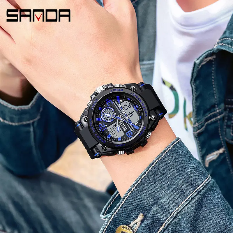 Red Silicone Sport Watch for Men Women Dual Time Zone