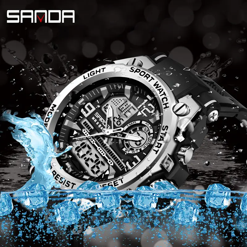 Red Silicone Sport Watch for Men Women Dual Time Zone