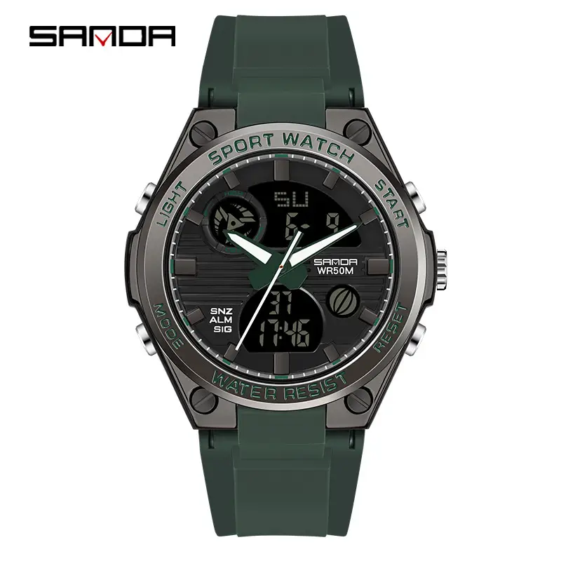 Red Silicone Sport Watch for Men Women Dual Time Zone