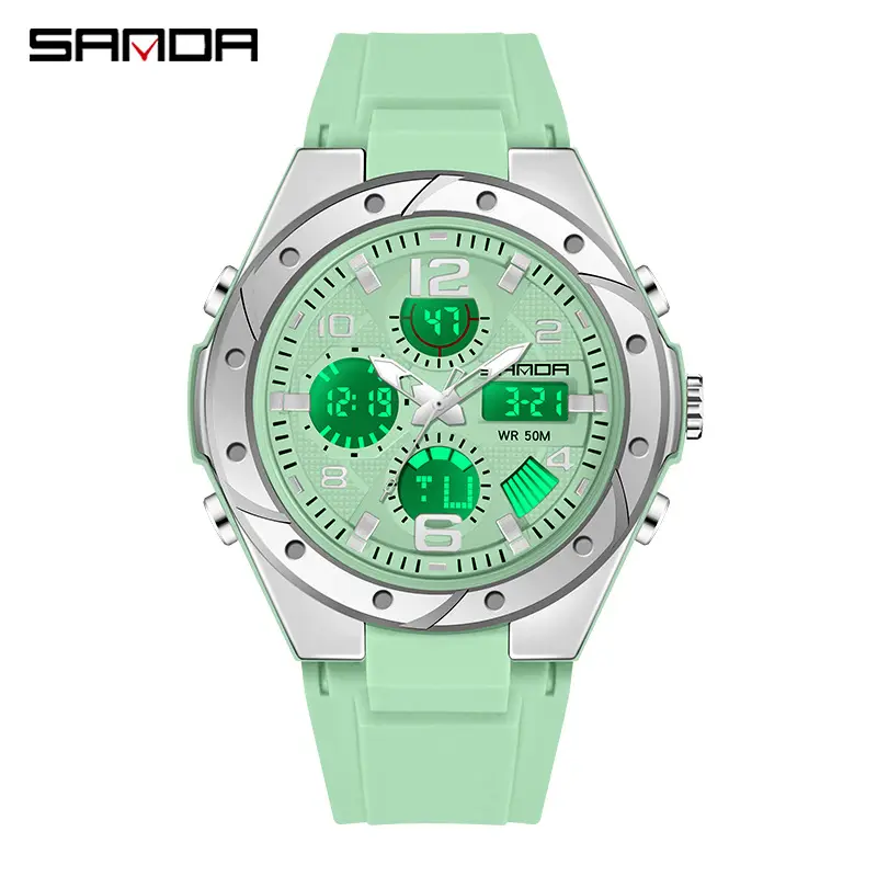 Red Silicone Sport Watch for Men Women Dual Time Zone