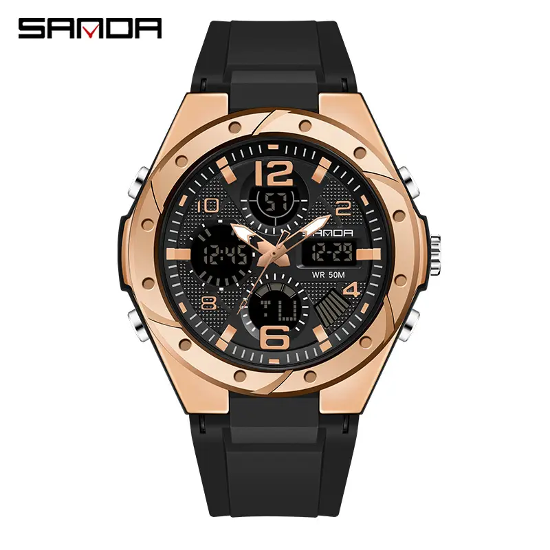 Red Silicone Sport Watch for Men Women Dual Time Zone
