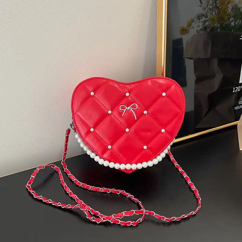 Pink Heart-Shaped Diamond Embossed Shoulder Bag for Women — feature 17