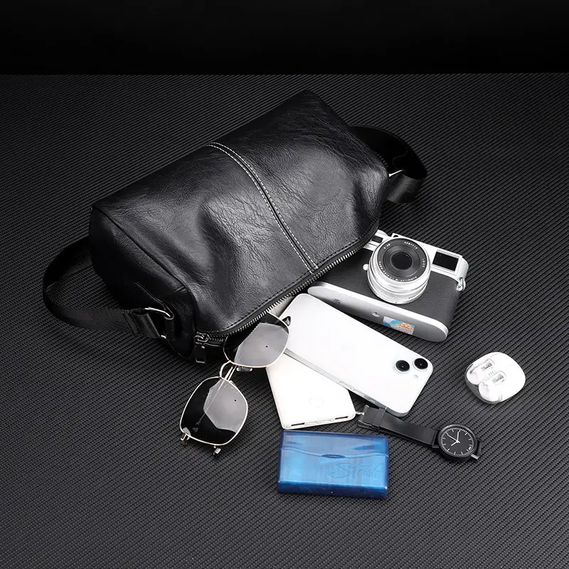Men's Crossbody Bag Brown Black Leather Wearable Shoulder Bag