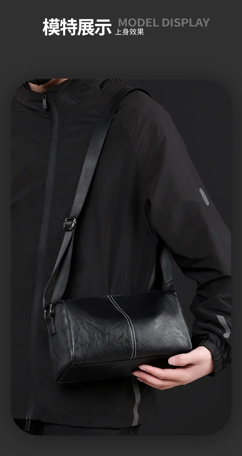 Men's Crossbody Bag Brown Black Leather Wearable Shoulder Bag — feature 13
