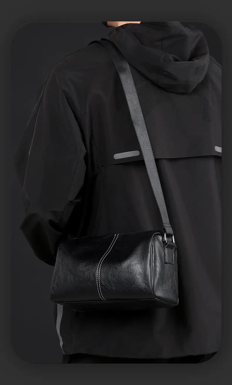 Men's Crossbody Bag Brown Black Leather Wearable Shoulder Bag — feature 14