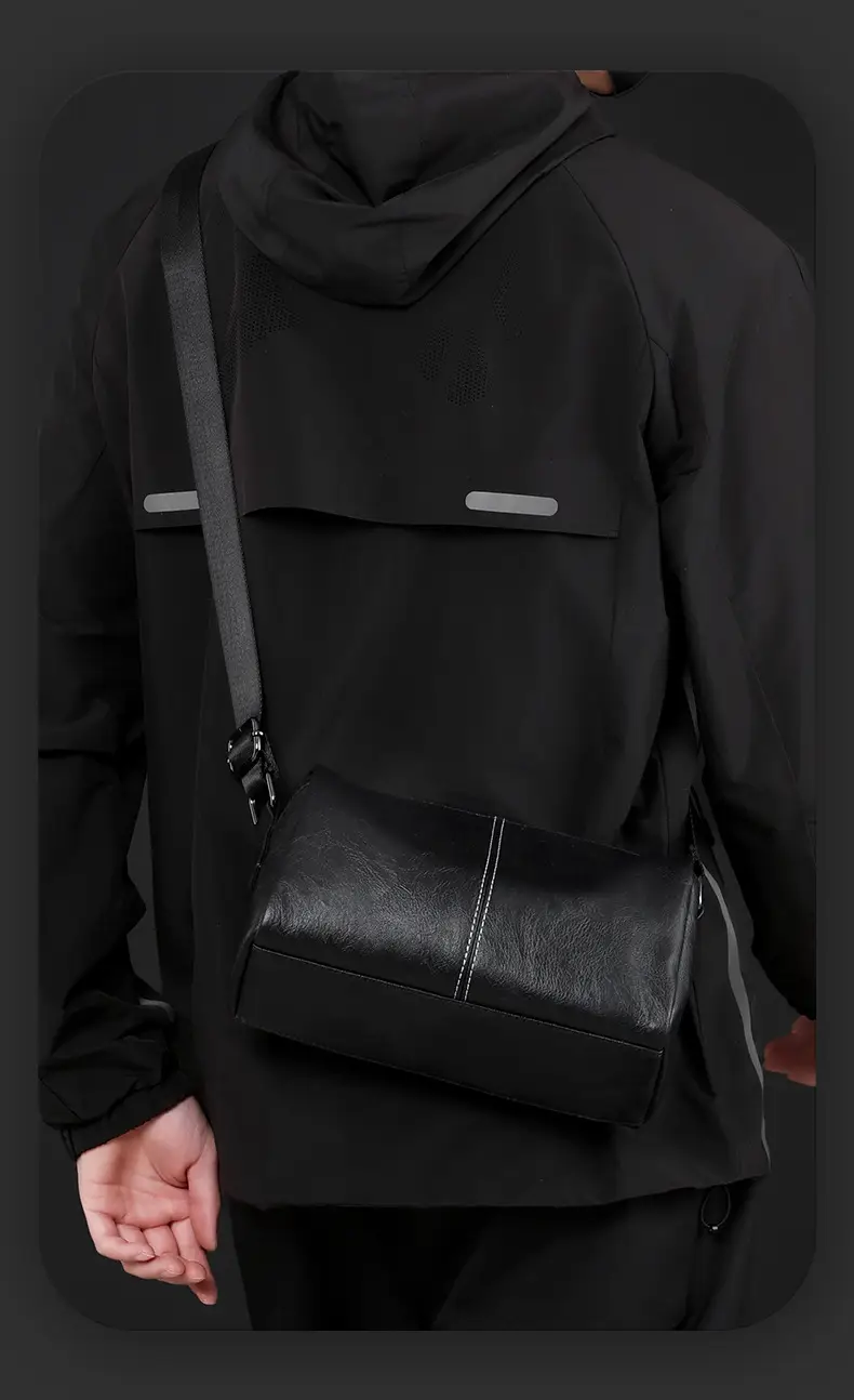 Men's Crossbody Bag Brown Black Leather Wearable Shoulder Bag — feature 16