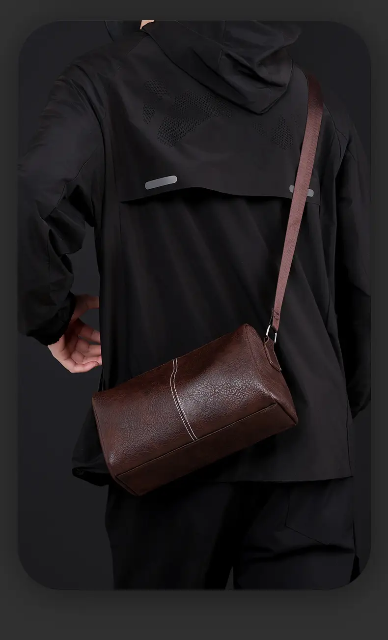 Men's Crossbody Bag Brown Black Leather Wearable Shoulder Bag — feature 19