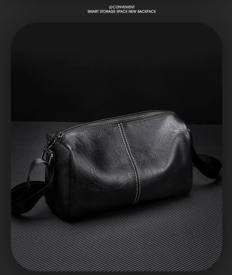 Men's Crossbody Bag Brown Black Leather Wearable Shoulder Bag — feature 4