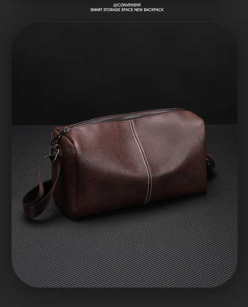 Men's Crossbody Bag Brown Black Leather Wearable Shoulder Bag — feature 5