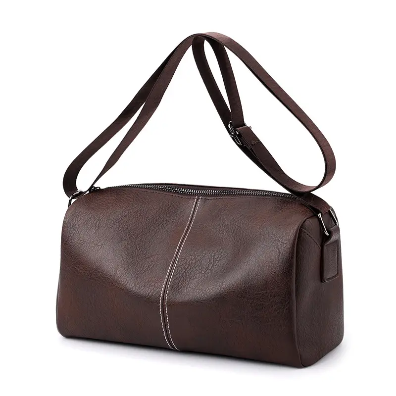Men's Crossbody Bag Brown Black Leather Wearable Shoulder Bag