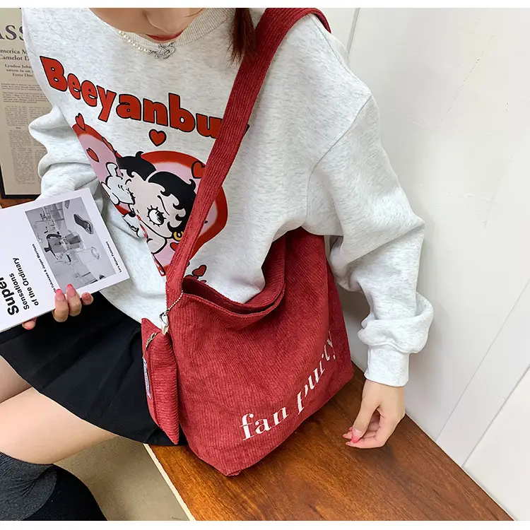 Korean Letter Canvas Shoulder Bag Large Capacity — feature 17