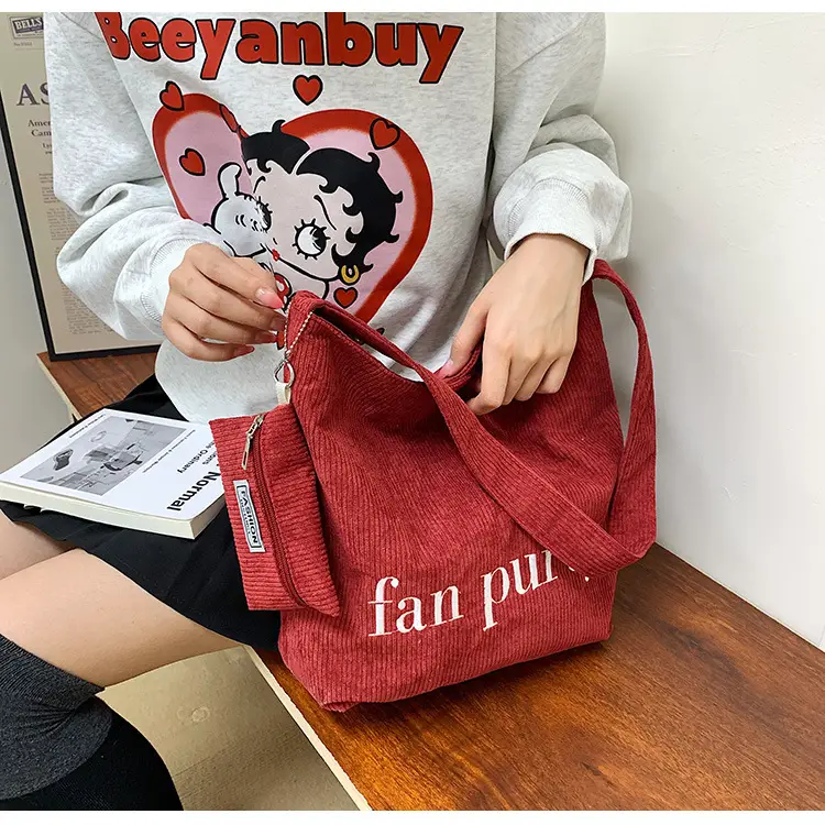 Korean Letter Canvas Shoulder Bag Large Capacity — feature 18