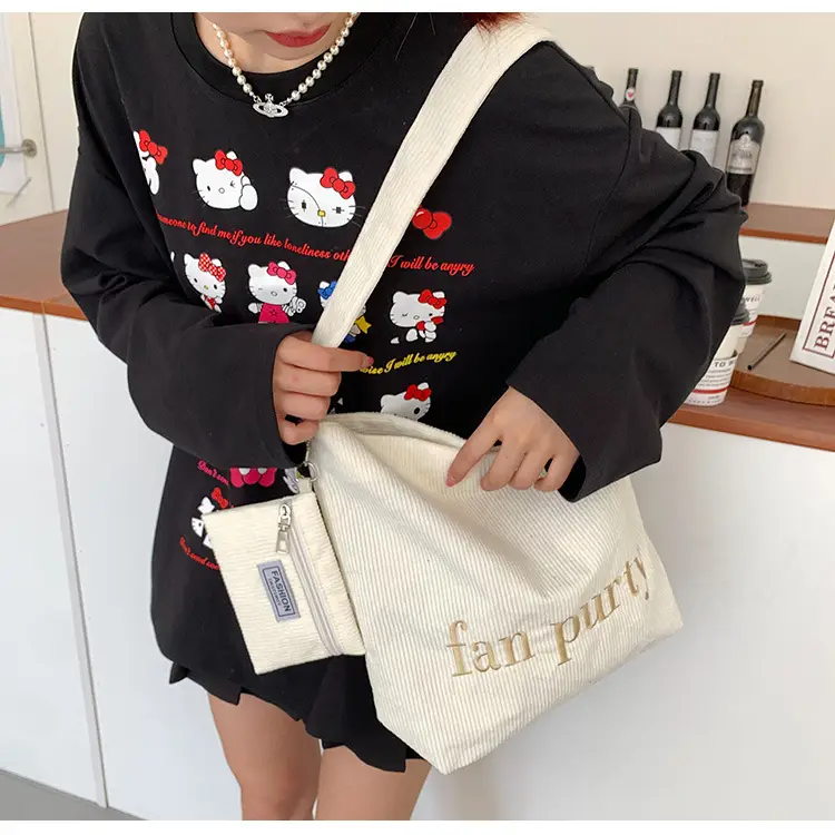 Korean Letter Canvas Shoulder Bag Large Capacity — feature 9