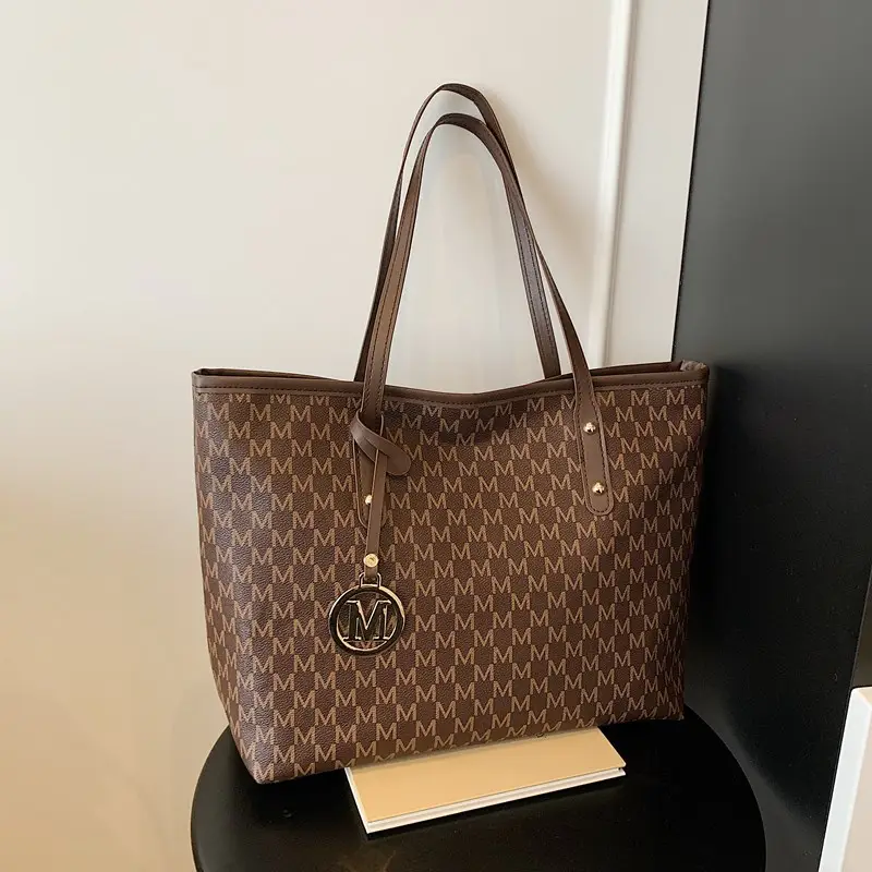 Trendy Women's Brown Monogram Tote Bag Large Capacity - Image 5