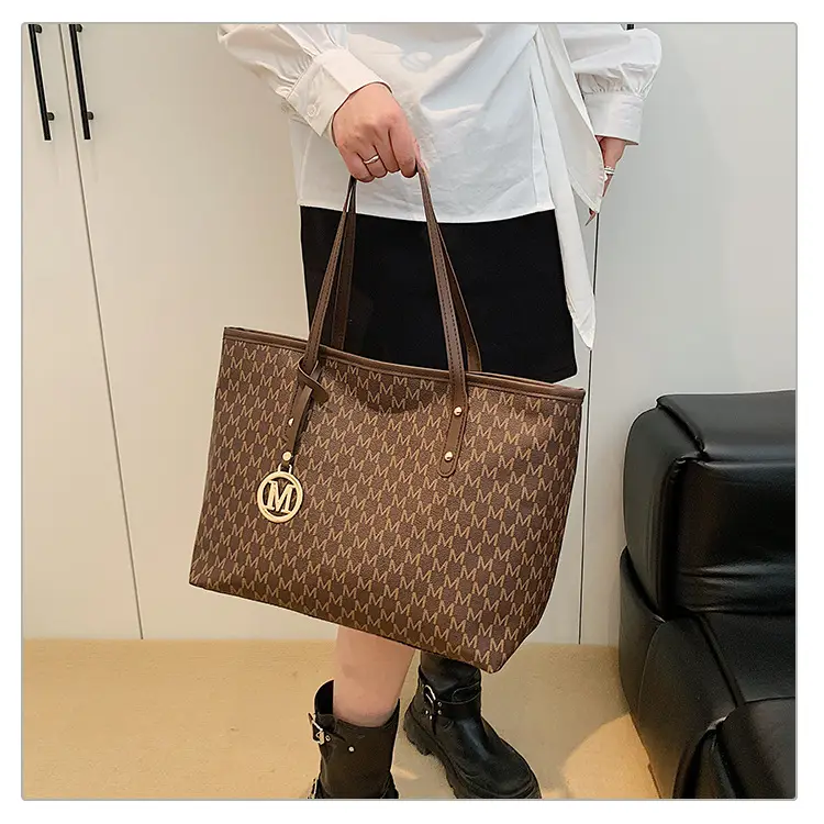 Trendy Women's Brown Monogram Tote Bag Large Capacity — feature 12