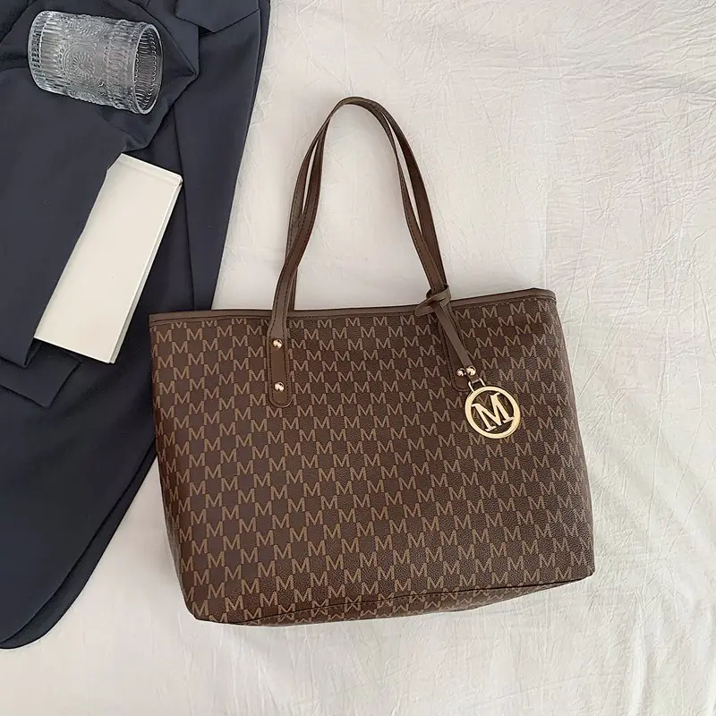 Trendy Women's Brown Monogram Tote Bag Large Capacity - Image 4