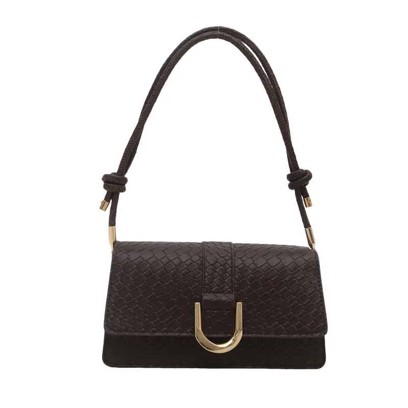 Black Textured Shoulder Bag with Gold Hardware - Image 11